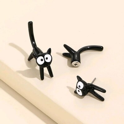 New Funny Small Black Cat Earring for Women Girl Fashio
