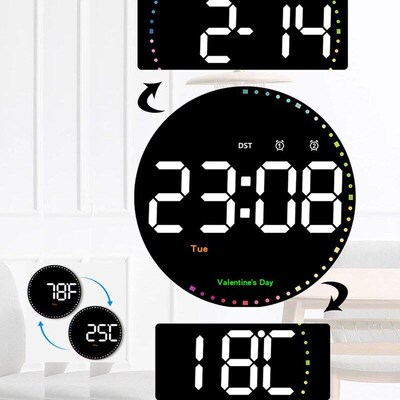 Remote Control 10 inch Colorful Led Wall Calendar Clock for