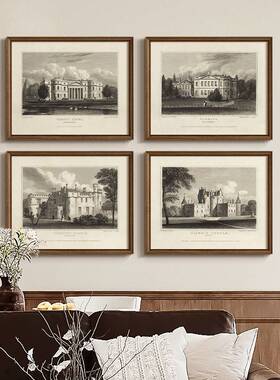 法式复古欧式城庄堡挂画美al202504式中古房风园客厅卧室走廊书建