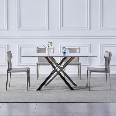 轻奢岩板餐桌现代简约高端亮光岩板饭桌长方形不锈钢餐桌椅子组合