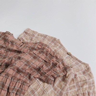 Summer Girls Rural Plaid Kids Shortsleeved Dress Childrens D