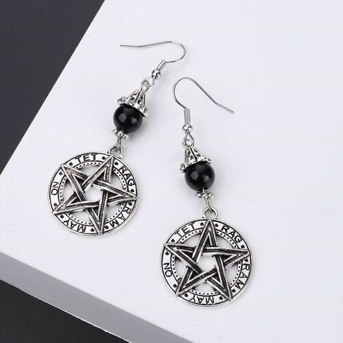 Gothic Dark Style Moon Sun Pentagram Earring Occult Crescent