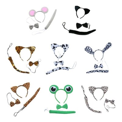 Ears Headband Bowtie Tail Cat Mouse Dog Cow Leopard Tigeres