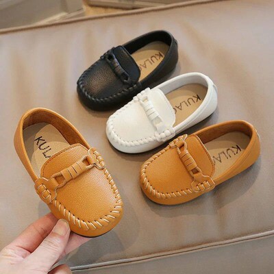 Boys Leather Shoes Black White for School Party Wedding Kids