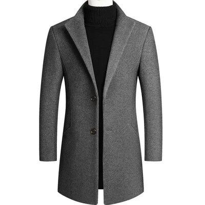 Mens Woolen Coat Autumn Winter 2022 Medium Long Windbreaker