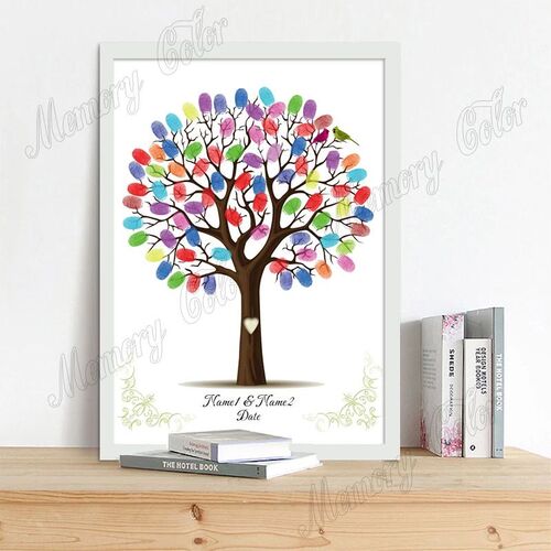 Personalized Name Date Fingerprint DIY Wedding ree Leaf Pain