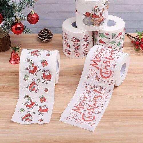 Christmas Toilet Roll Paper Xmas Printed Wood Pulp Toilet Pa