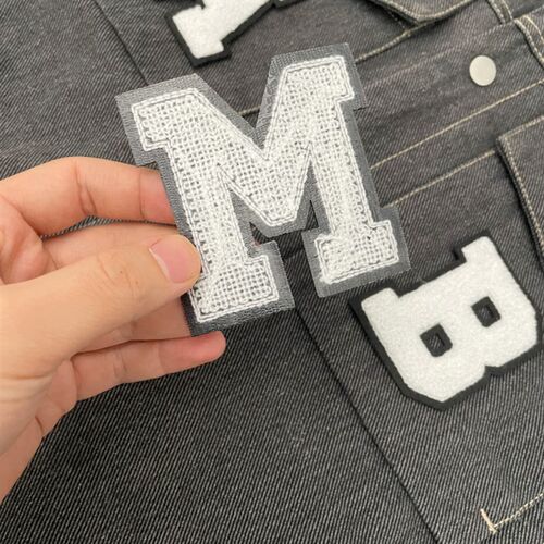 8cm Iron on Black White Chenille Letter Patches Towel Initia