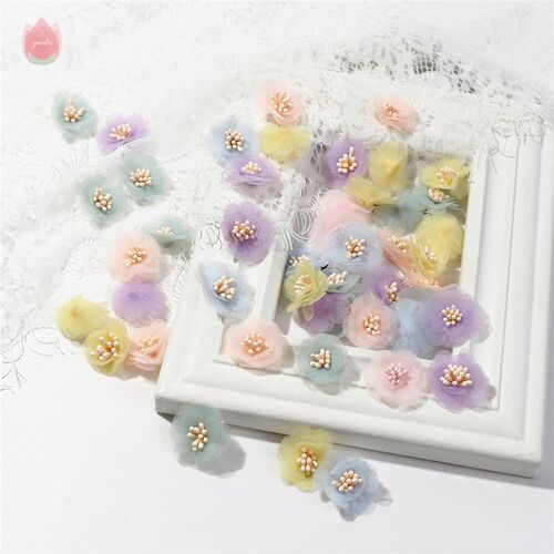 Chiffon Yarn Artificial Flowers Rose Heads 2.5cm Fake Flower