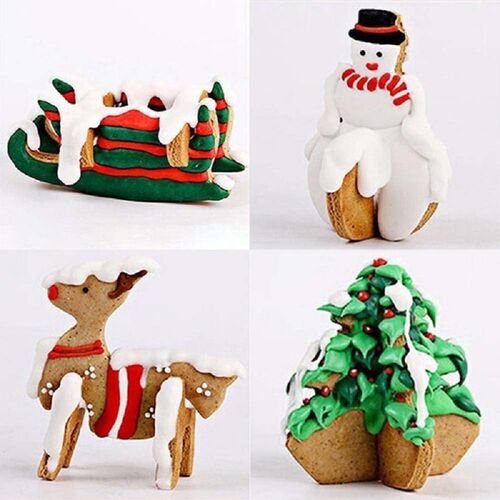 8pcs/set Stainless Steel Christmas Cookie Cutters 3D Cake Co