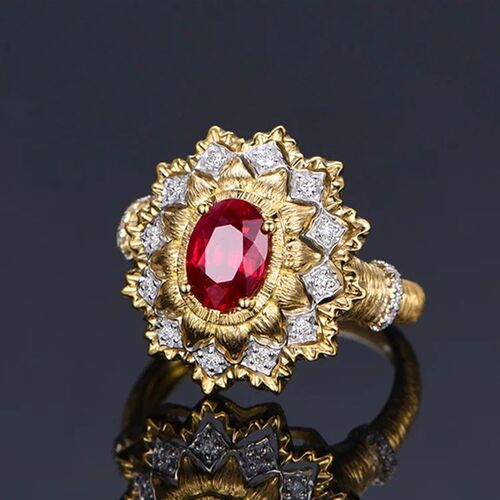 14K Gold Ruby Ring for Women Fine Anillos De Red Ruby Gemsto
