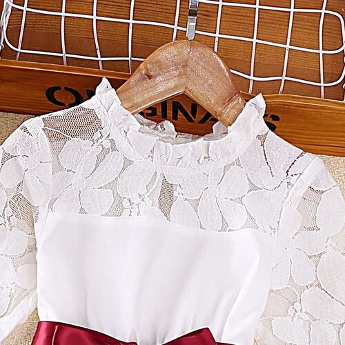 Dress Kids Girls 4-7 Years White Lace Splicing Stand Collar