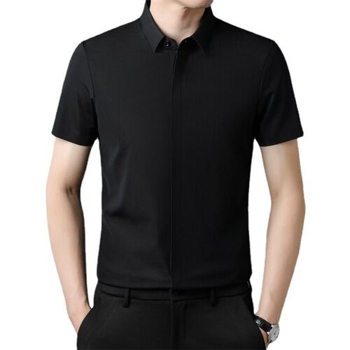 Mens Shirt Short-sleeved Summer Ice Silk Top Light Luxury B