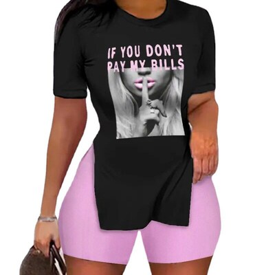 Summer Spring Fashion Casual Tshirt Women 2pcs Clothes Set S