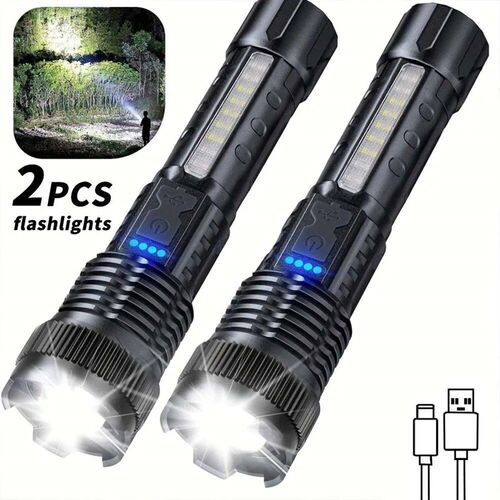 2pcs Rechargeable Zoomable Super Bright Flashlight for Emerg