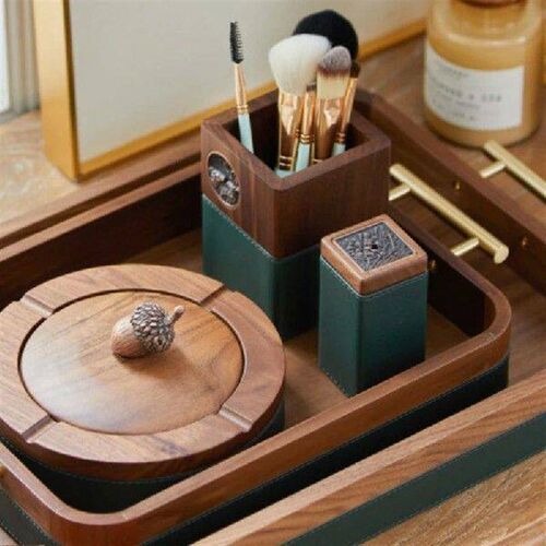 Modern Black Walnut Wood Box Pen Holder for Living Room and