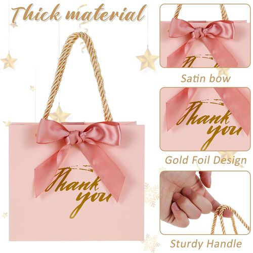 24Pcs Small Thank You Gift Bags Reusable Paper Party Bags wi