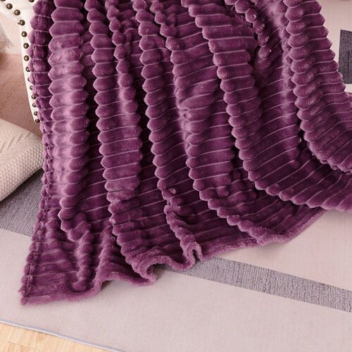 Rabbit hair wide-strip flannel blanket coral fleece
