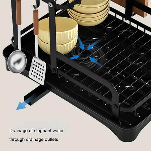 2 Tier Dish Bowl Drainer Storage Rack Kitchen Dish Drying Ra