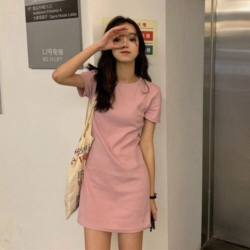 2025 Summer Slim Solid Short Sleeve TShirt Dress for Women 2