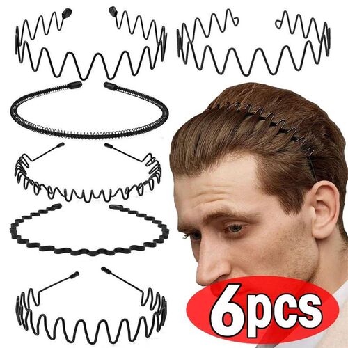 6pcs Fashion Metal Hair Band for Men Women Unisex Black Wavy