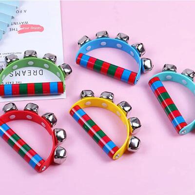 1Pc Childrens Wooden Handbell with 5 Jingle Bells Musical I