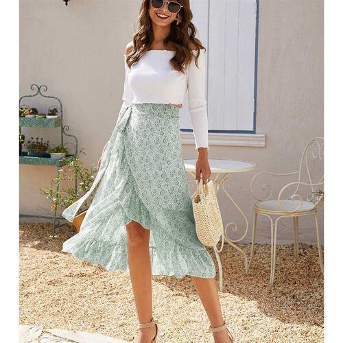 summer lace-up slit floral skirt