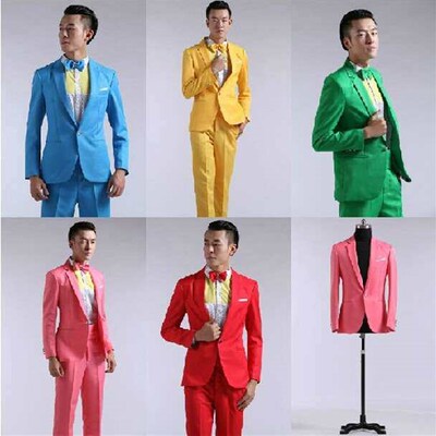 New Mens Dress Suit Color Suit Wedding Stage Host Performan