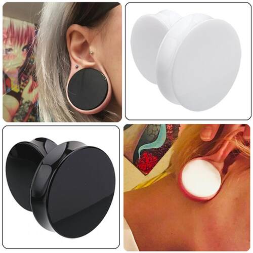 Pair 3-50mm Acrylic Solid Ear plug White&Black Earing Large