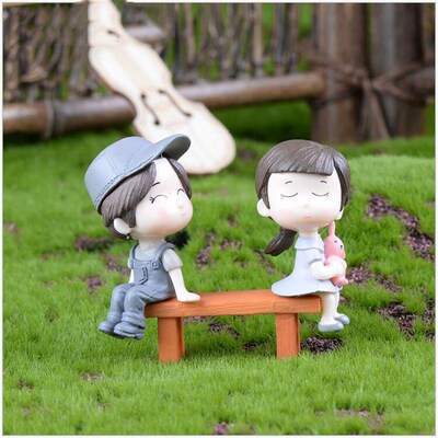 1set Cartoon Lovely Couple Chair Resin Figurines Miniatures