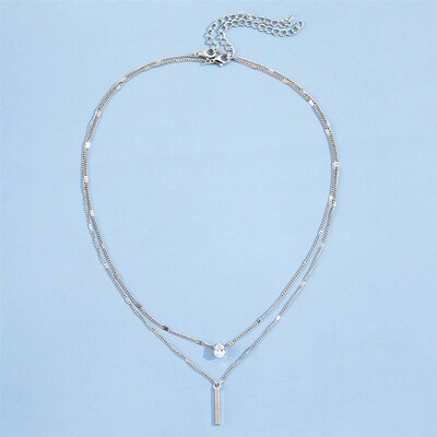 Small diamond long fringe pendant necklace two-piece set项链