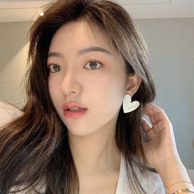 White Color Big Heart Stud Earrings for Women Girl Korean Lo
