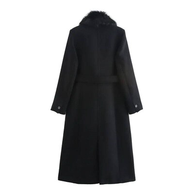 ZBZA Womens Warm Faux Fur Thick Coat Lace-up Fur Collar Lon