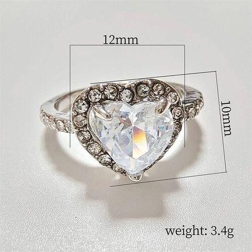 Simple Classic Silver Color Heart Engagement Rings Women Whi