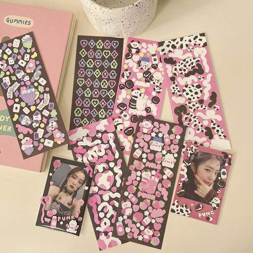 2Pc Ins Laser letter Panda Ribbon PET Stickers DIY Scrapbook
