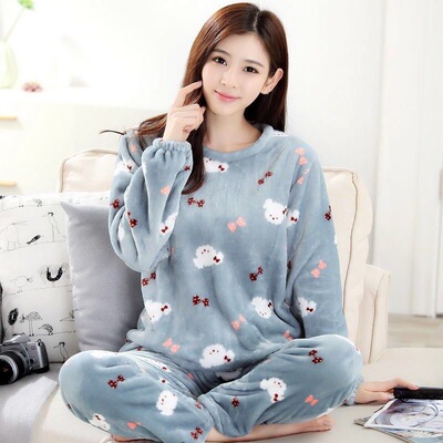 New 2020 Autumn Winter Warm Flannel Women Pyjamas Sets Thick