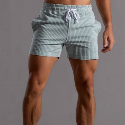 Striped Sweat Shorts Men Fashion Clothing Elastic Waist Jogg