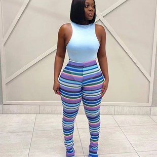 2023 Autumn Fashion Streetwear Rainbow Striped Knit Ribbed F