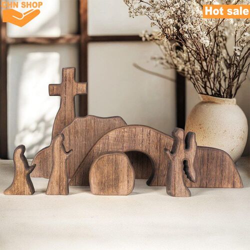 Empty Tomb Easter Scene and Cross Decoration Wooden Easter