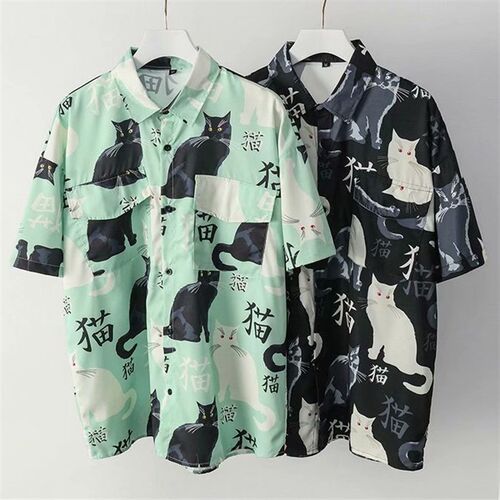 Summer high quality Mens Hawaiian Shirt 3D animal black cat