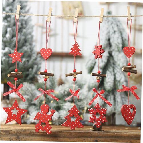 New Red Dot Wooden Pendant Five-Star Christmas Tree Creative