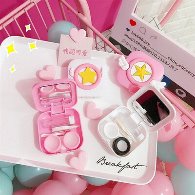 Mini Square Contact Lens Case Cartoon Star Sakura Wings Stor