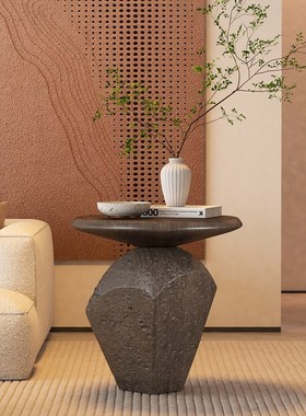 原木色边几侘寂风设计师艺术品角几客厅酒店高级感沙发旁落地摆件