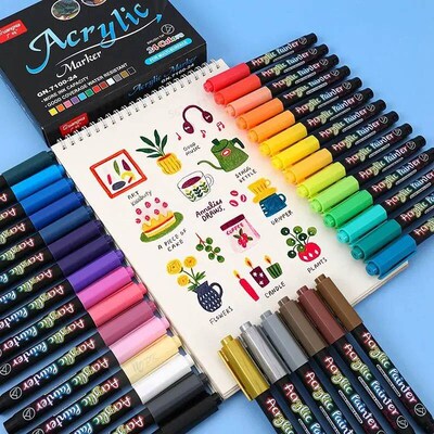 12-60 Colors Acrylic Paint Brush pen Art Marker Soft Tip Pen