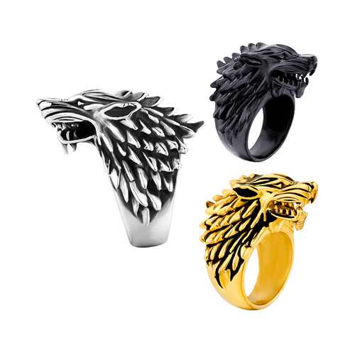 Haiteng mens wolf head titanium steel ring Nordic Viking ti