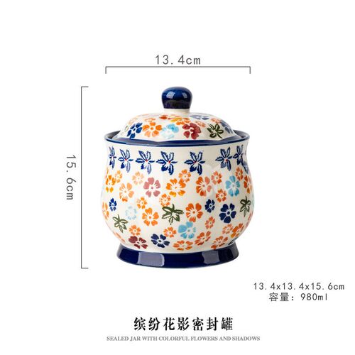 Hand Painted Sealed Jar Home Ceramic Storage Jar for Cereals