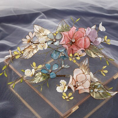 Classic Handmade Flower Rhinestone Bridal Barrettes Headdres
