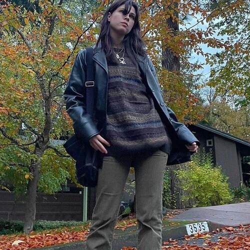 Preppy Grunge Retro Striped Knitted Sweater Autumn O Neck Fu
