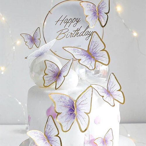Happy Birthday Decorative Butterflies for Party Cake Decorat