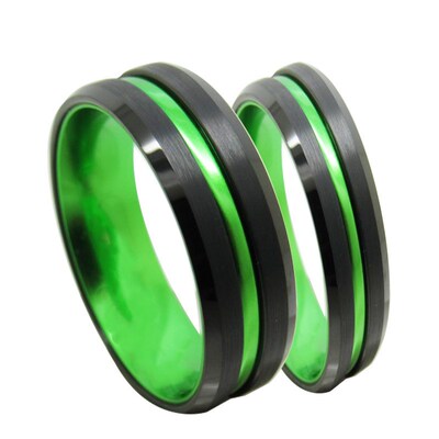 New Design 6/8mm Width Mens Green Plated Black Tungsten Carb